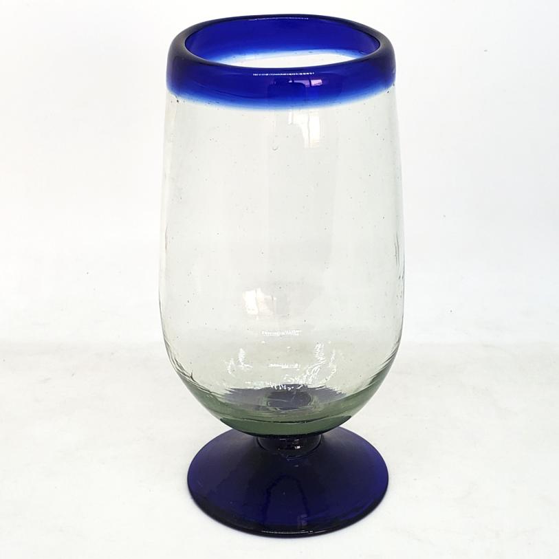 Sale Items / Cobalt Blue Rim 17 oz Tall Water Goblets (set of 6) / These tall water goblets will embellish your table setting and give it a festive feel. Made from authentic hand blown recycled glass.